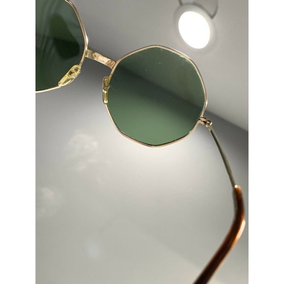 Vintage Oversized Sunglasses Octagon Green Glass Lenses Gold Color Frame Japan main image 7